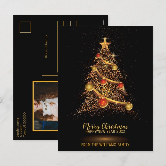 Cartes Pour Fêtes Annuelles Joyeux Noël Arbre Parties scintillant Famille Noir (Devant / Derrière)