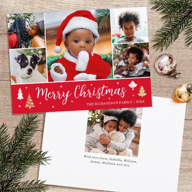 Cartes Pour Fêtes Annuelles Joyeux Noël Arbre photo Collage Red Flat (Créateur téléchargé)