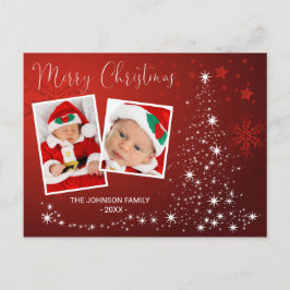 Cartes Pour Fêtes Annuelles Joyeux Noël Arbre Rouge Lumière Lumineuse Neige