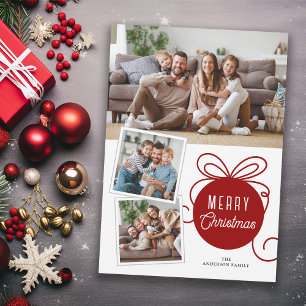 Cartes Pour Fêtes Annuelles Joyeux Noël Arbre Rouge Ornement 3 Photos