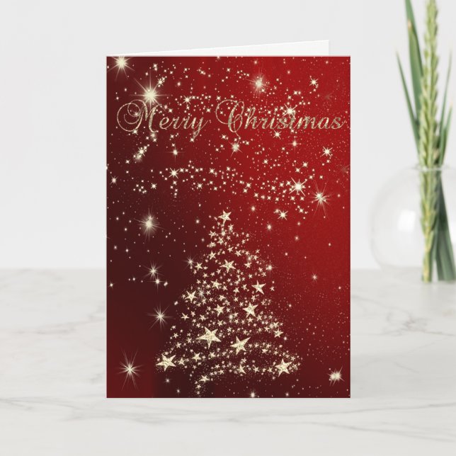 Cartes Pour Fêtes Annuelles Joyeux Noël, Arbres de Noël, Étoiles (Devant)