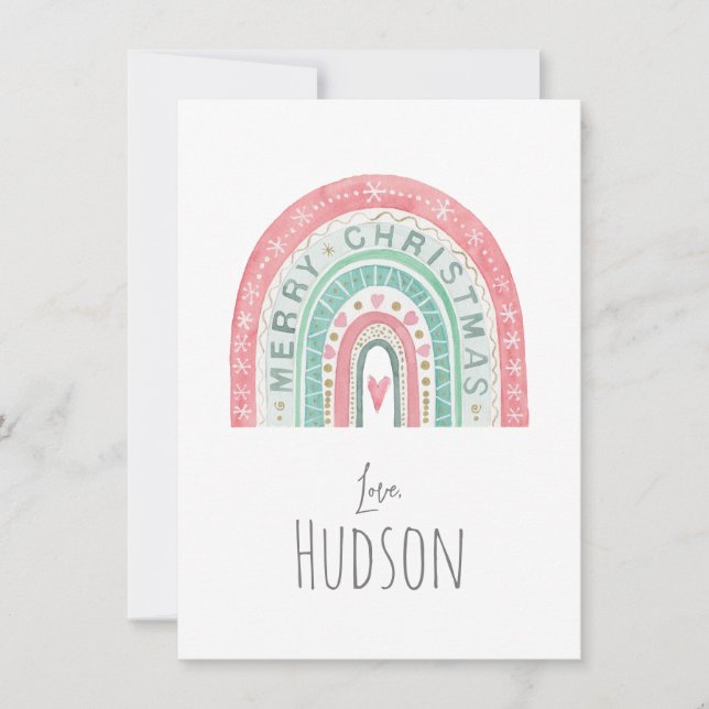 Cartes Pour Fêtes Annuelles Joyeux Noël Arc-en-ciel AMOUR, NOM Art pour enfant (Devant)