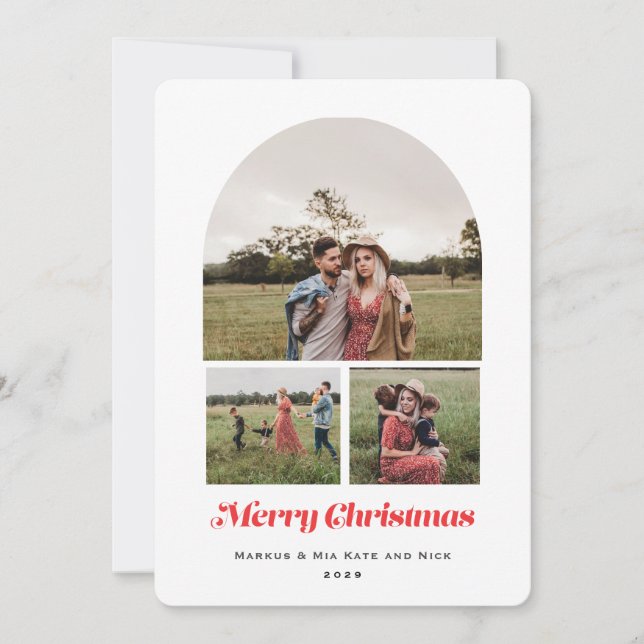 Cartes Pour Fêtes Annuelles Joyeux Noël Arche moderne Multi photo Rouge (Devant)