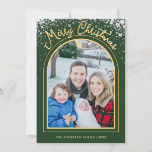 Cartes Pour Fêtes Annuelles Joyeux Noël Arche Photo Vert Or Personnalisé