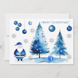 Cartes Pour Fêtes Annuelles Joyeux Noël Argent & Bleu Japandi Aquarelle