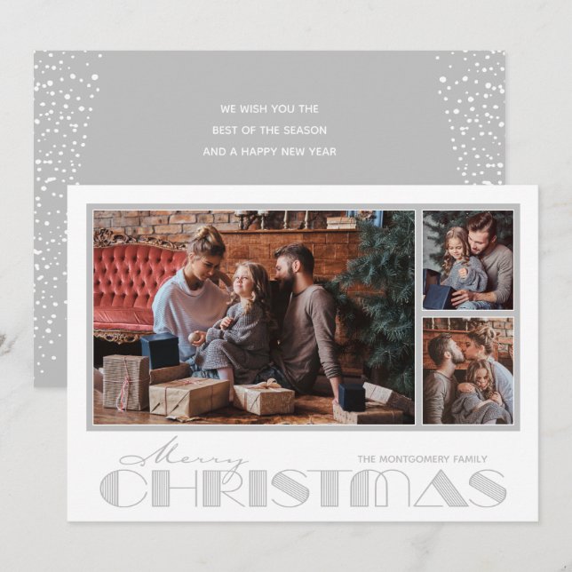 Cartes Pour Fêtes Annuelles Joyeux Noël Argent Photo Multiple (Devant / Derrière)