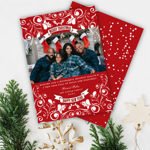 Cartes Pour Fêtes Annuelles Joyeux Noël Art Nouveau Floral Photo