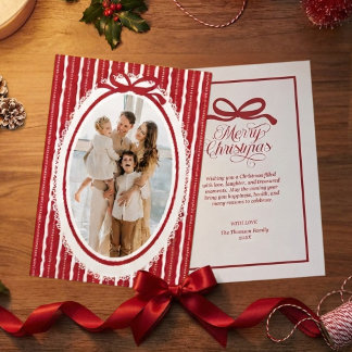 Cartes Pour Fêtes Annuelles Joyeux Noël aux rayures élégantes modernes rouge