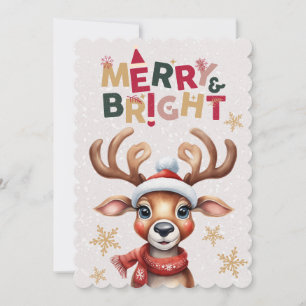 Cartes Pour Fêtes Annuelles Joyeux Noël aux rennes d'aquarelle enneigée