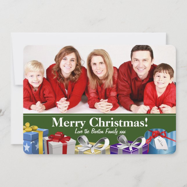 Cartes Pour Fêtes Annuelles Joyeux Noël avec cadeaux Photo personnalisée (Devant)