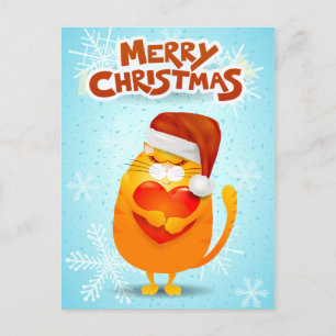Cartes Pour Fêtes Annuelles Joyeux Noël avec chat mignon et casquette Père Noë