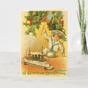 Cartes Pour Fêtes Annuelles Joyeux Noël avec navire à pavillon américain