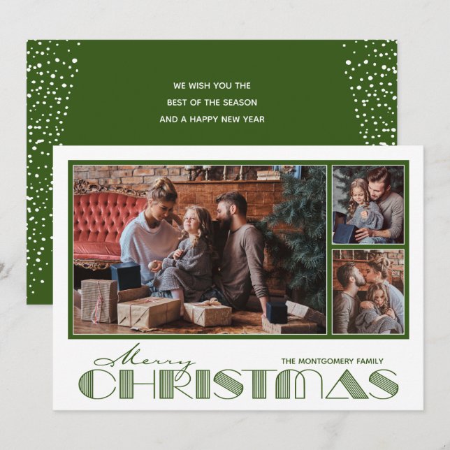 Cartes Pour Fêtes Annuelles Joyeux Noël avec plusieurs photos en vert (Devant / Derrière)