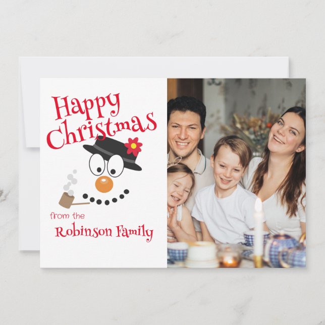 Cartes Pour Fêtes Annuelles Joyeux Noël avec un bonhomme de neige de dessin an (Devant)
