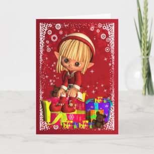 Cartes Pour Fêtes Annuelles Joyeux Noël avec un petit elfe mignon
