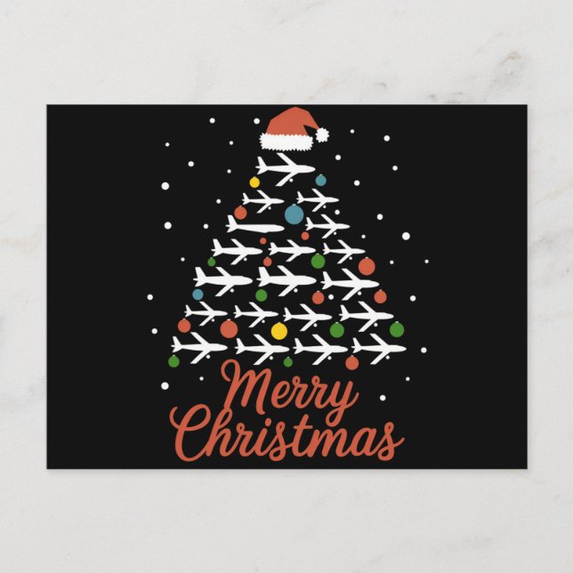 Cartes Pour Fêtes Annuelles Joyeux Noël Avion Vacances Arbre (Devant)