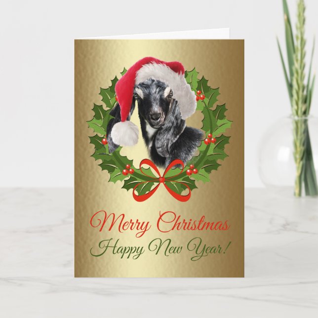 Cartes Pour Fêtes Annuelles Joyeux Noël Baby Nubian Goat Kid Oil Peinture (Devant)