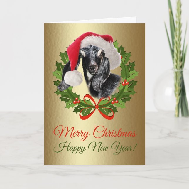 Cartes Pour Fêtes Annuelles Joyeux Noël Baby Nubian Goat Kid Oil Peinture (Devant)