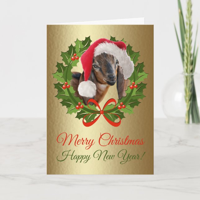 Cartes Pour Fêtes Annuelles Joyeux Noël Baby Nubian Goat Oil Peinture (Devant)