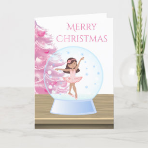 Cartes Pour Fêtes Annuelles Joyeux Noël Ballerina Snow Globe rose, blanc