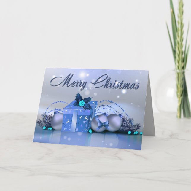 Cartes Pour Fêtes Annuelles Joyeux Noël Baubles Bleus (Devant)