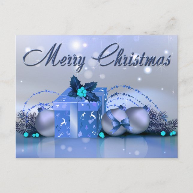 Cartes Pour Fêtes Annuelles Joyeux Noël Baubles Bleus (Devant)