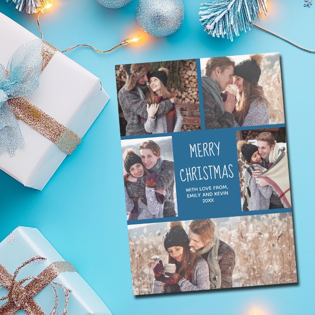 Cartes Pour Fêtes Annuelles Joyeux Noël Beau Bleu Photo Collage mignonne (Créateur téléchargé)