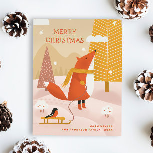 Cartes Pour Fêtes Annuelles Joyeux Noël. Bécasseau de renard des forêts d'hive