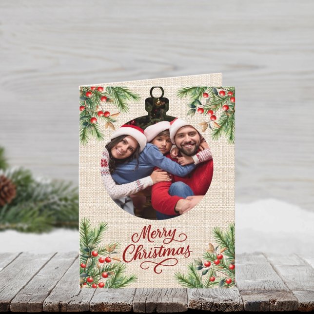 Cartes Pour Fêtes Annuelles Joyeux Noël beige burap photo année en examen (Créateur téléchargé)