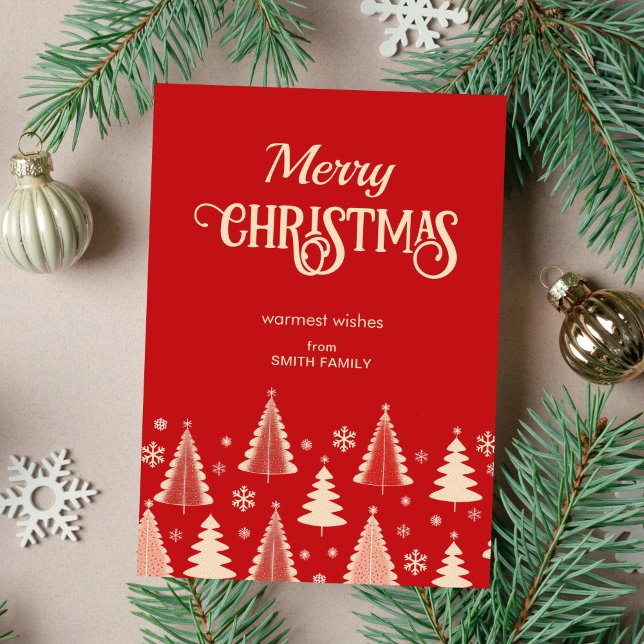 Cartes Pour Fêtes Annuelles Joyeux Noël, beige rouge du milieu du siècle (Merry Christmas red and beige midcentury retro style greeting card editable template download)