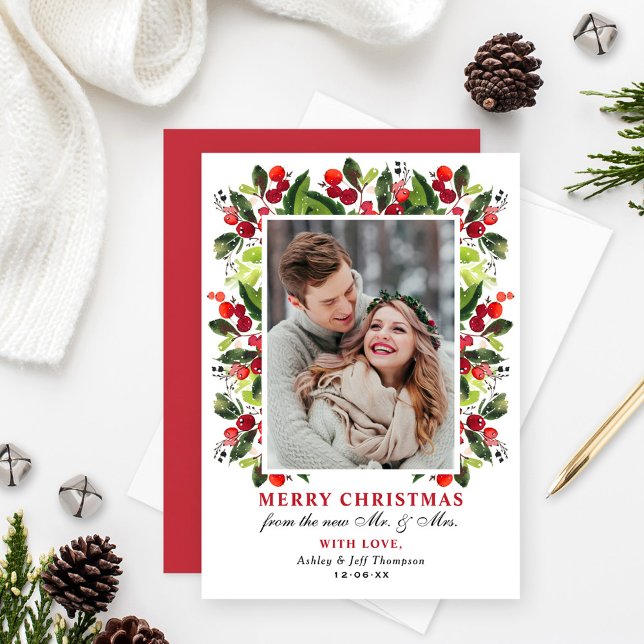 Cartes Pour Fêtes Annuelles Joyeux Noël Berries Mariage Photo (Créateur téléchargé)
