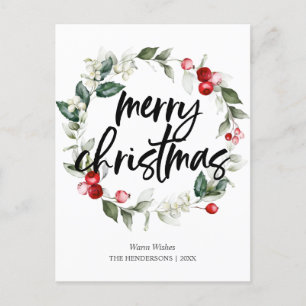 Cartes Pour Fêtes Annuelles Joyeux Noël Berry Feuilles Wreath