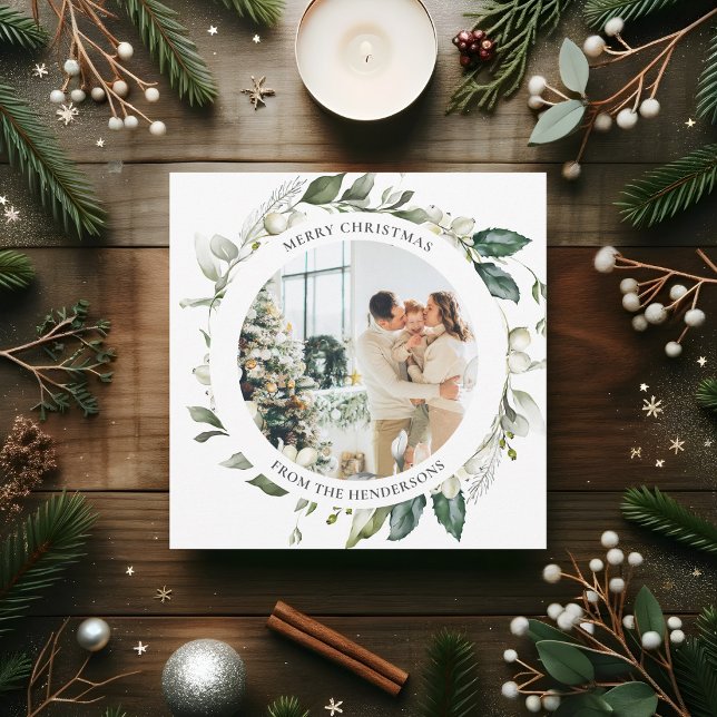 Cartes Pour Fêtes Annuelles Joyeux Noël Berry Wreath Photo Holiday Card (Créateur téléchargé)