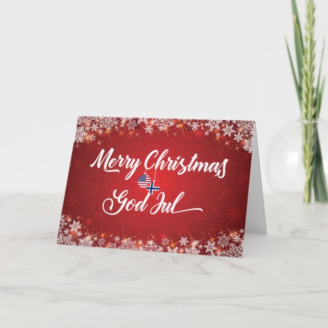 Cartes Pour Fêtes Annuelles Joyeux Noël Bilingue Norwegian American Card (Devant)