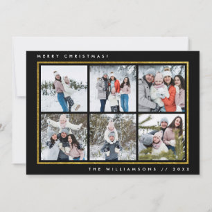 Cartes Pour Fêtes Annuelles Joyeux Noël Black & Gold Foil 6 Photos Carrés