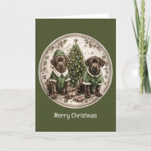Cartes Pour Fêtes Annuelles Joyeux Noël Black Labrador Retriever Puppy