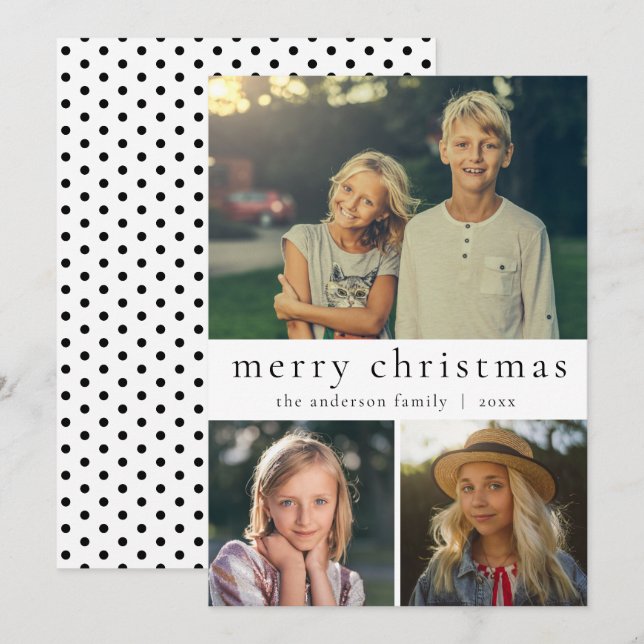 Cartes Pour Fêtes Annuelles Joyeux Noël Black & White Multi Photo (Devant / Derrière)