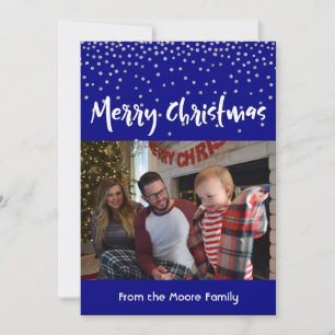 Cartes Pour Fêtes Annuelles Joyeux Noël blanc avec confettis argentés et marin