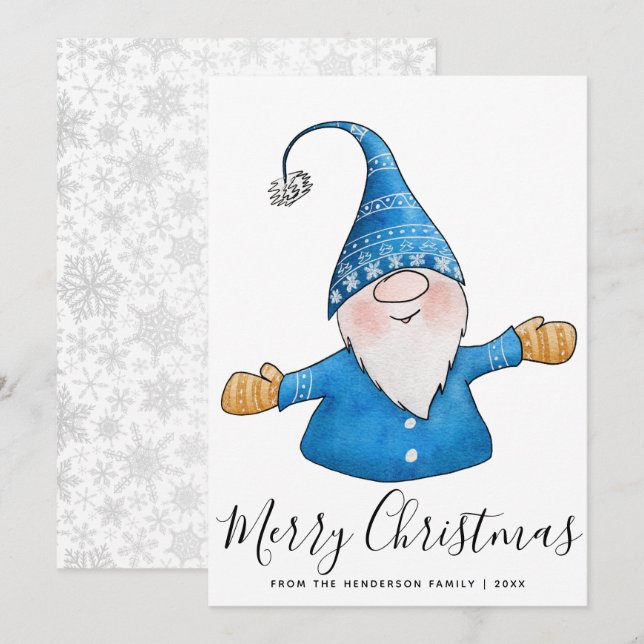 Cartes Pour Fêtes Annuelles Joyeux Noël Blanc Bleu Jaune mignonne Gnome (Devant / Derrière)