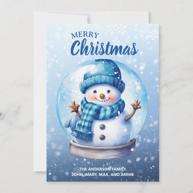 Cartes Pour Fêtes Annuelles Joyeux Noël Blanc Bleu Snowman (Devant)