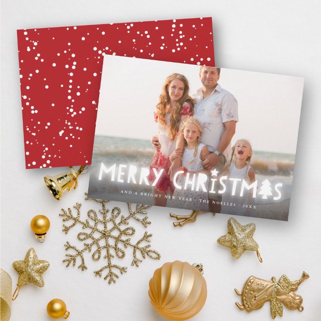 Cartes Pour Fêtes Annuelles Joyeux Noël Blanc brillant Lumière Photo magique (Créateur téléchargé)