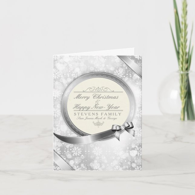 Cartes Pour Fêtes Annuelles Joyeux Noël blanc et argent (Devant)