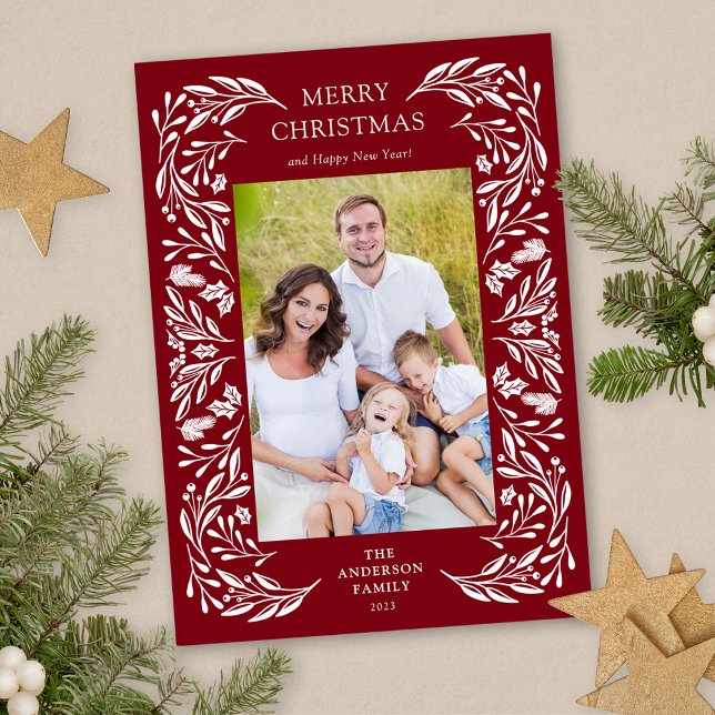 Cartes Pour Fêtes Annuelles Joyeux Noël blanc hiver verdure Photo (Créateur téléchargé)