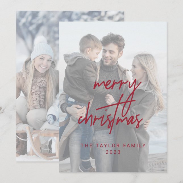 Cartes Pour Fêtes Annuelles Joyeux Noël blanc rouge 2 Photos verticales (Devant / Derrière)
