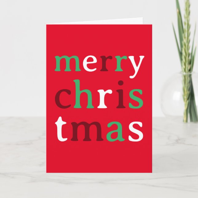 Cartes Pour Fêtes Annuelles Joyeux Noël blanc rouge et vert (Devant)