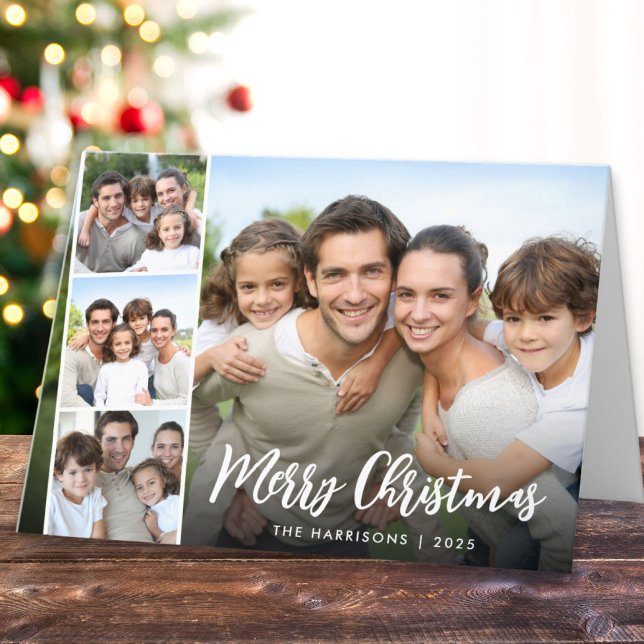 Cartes Pour Fêtes Annuelles Joyeux Noël blanc Script photo superposition (Share the love and warmth of the holiday season with this personalized photo Christmas card)