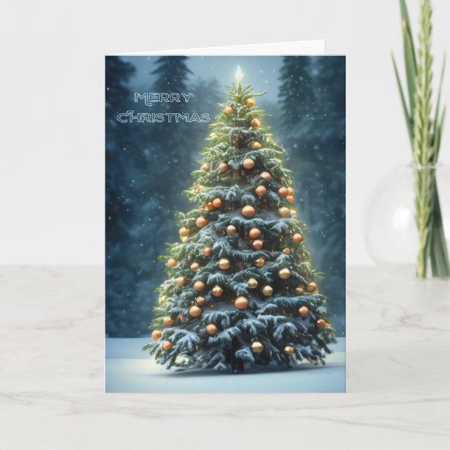 Cartes Pour Fêtes Annuelles Joyeux Noël bleu avec arbre moderne (Devant)