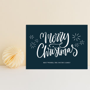 Cartes Pour Fêtes Annuelles Joyeux Noël bleu Calligraphie moderne non photo