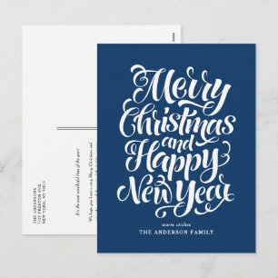 Cartes Pour Fêtes Annuelles Joyeux Noël bleu de la Marine et un joyeux Nouvel 