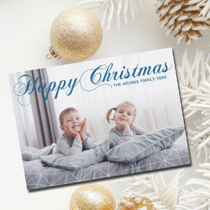 Cartes Pour Fêtes Annuelles Joyeux Noël Bleu Élégant Script Cursive Photo